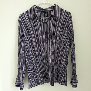 east 5th Striped Shirred Purple Button Down Shirt XL